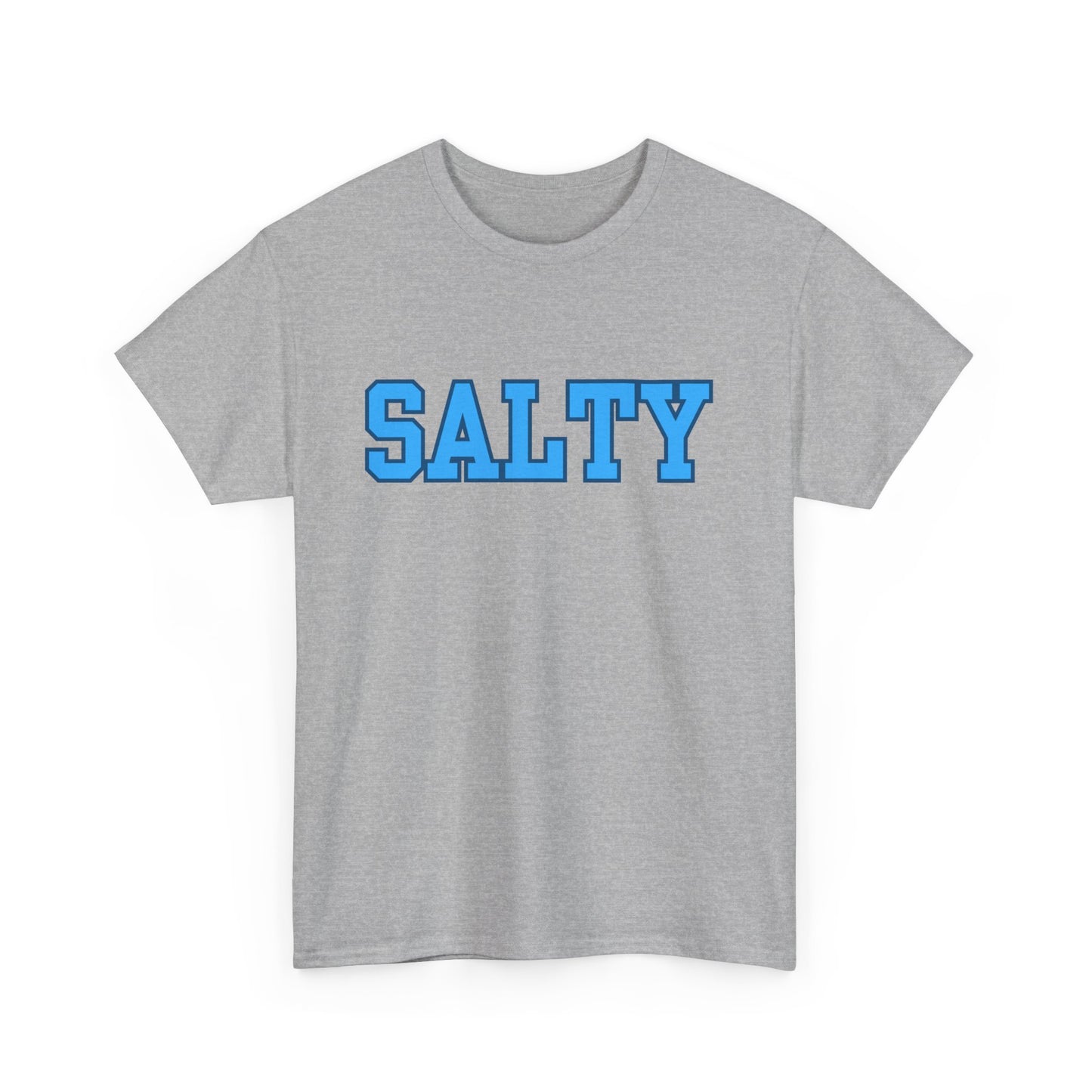 Comfy cotton tee with blue SALTY college font
