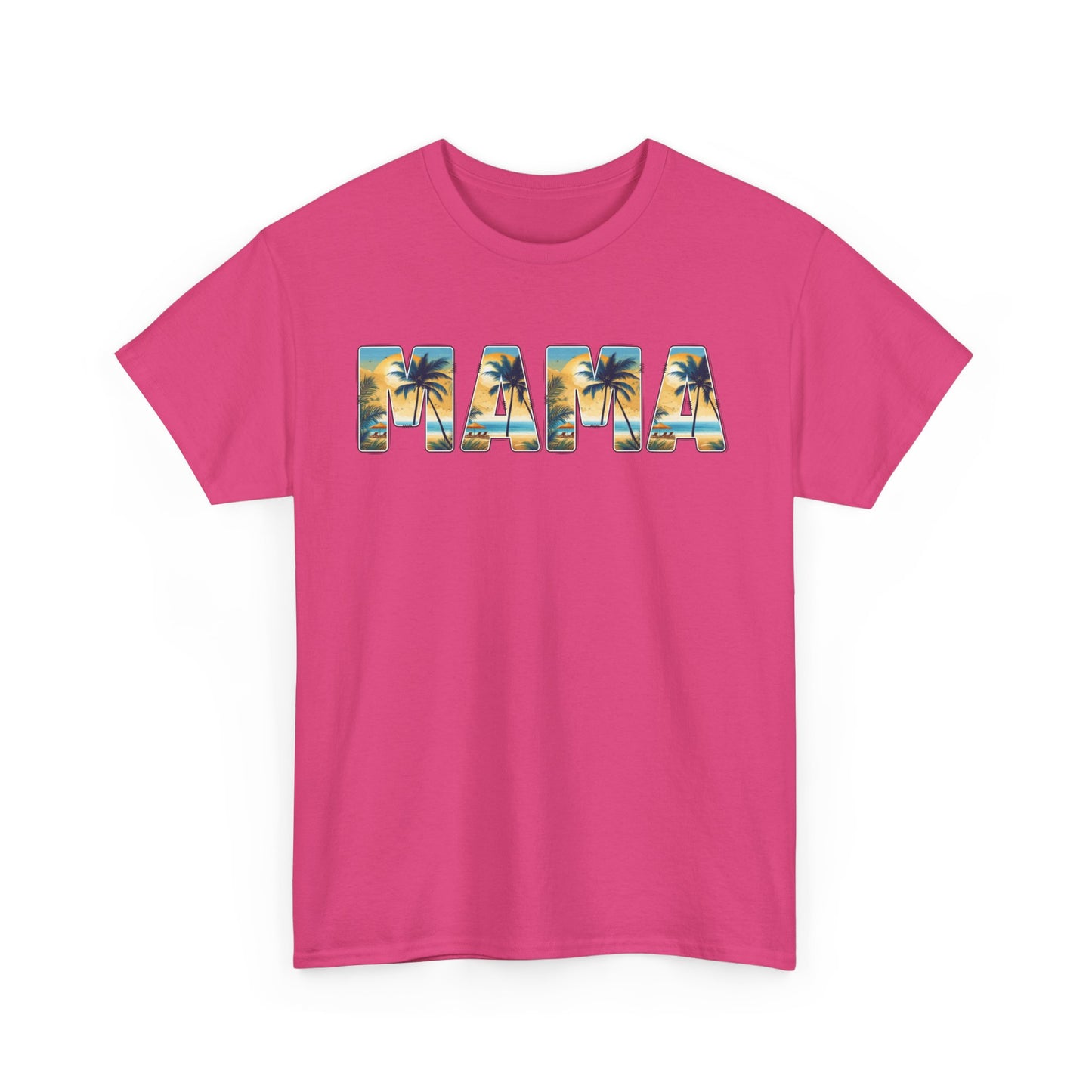 Tropical MAMA Shirt – Teal Sunset Palm Tree Graphic Tee
