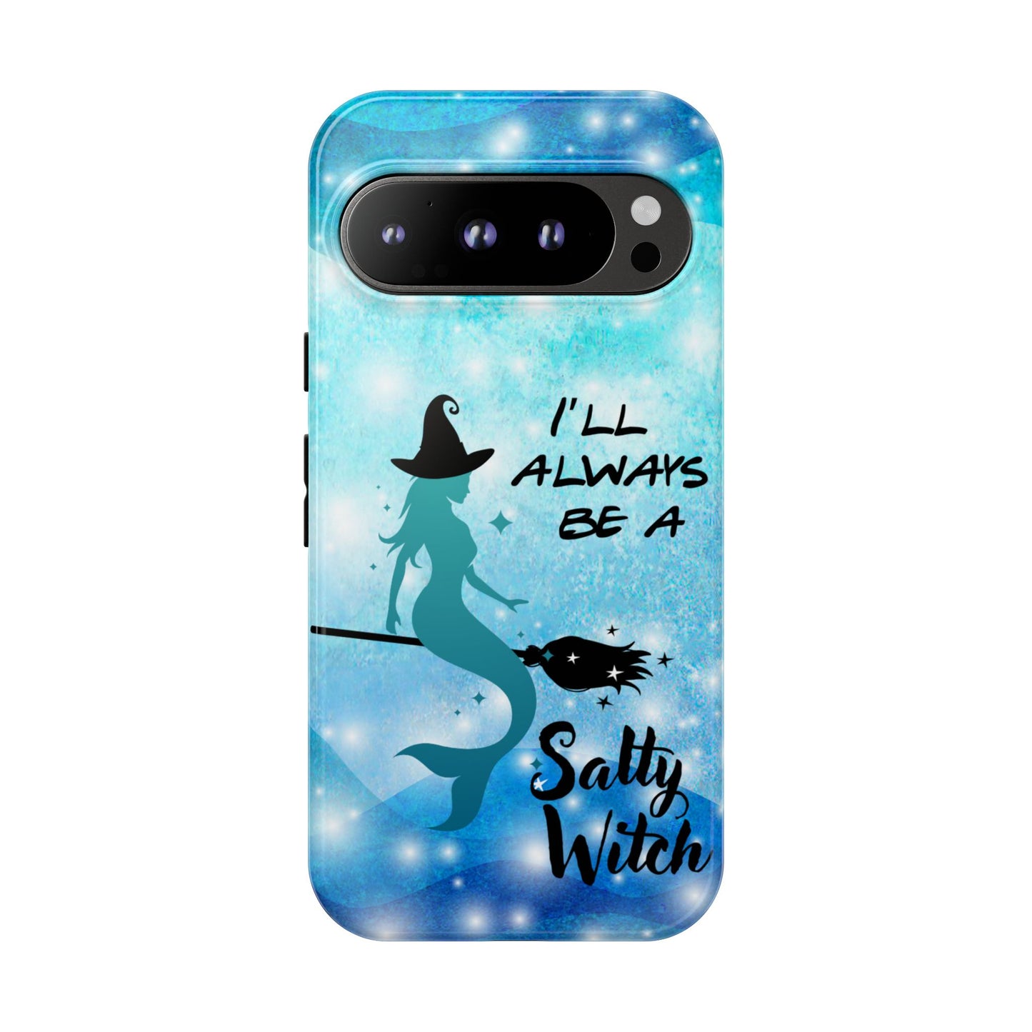 Protect your Google Pixel 9 pro with this Salty Witch Mermaid case. Dual layer, glossy finish, wireless charging ready. Fits many Pixel models.
