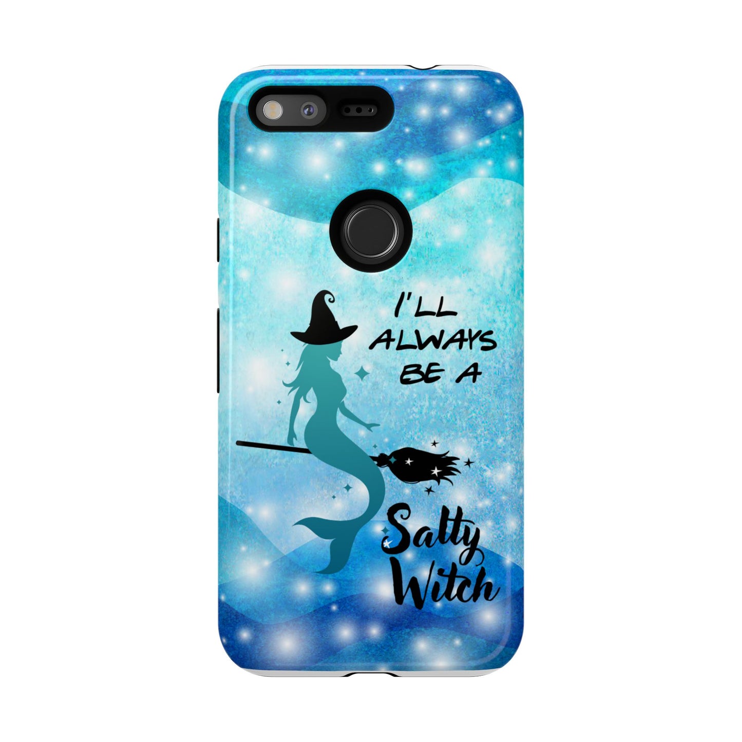 Protect your Google Pixel XL with this Salty Witch Mermaid case. Dual layer, glossy finish, wireless charging ready. Fits many Pixel models.