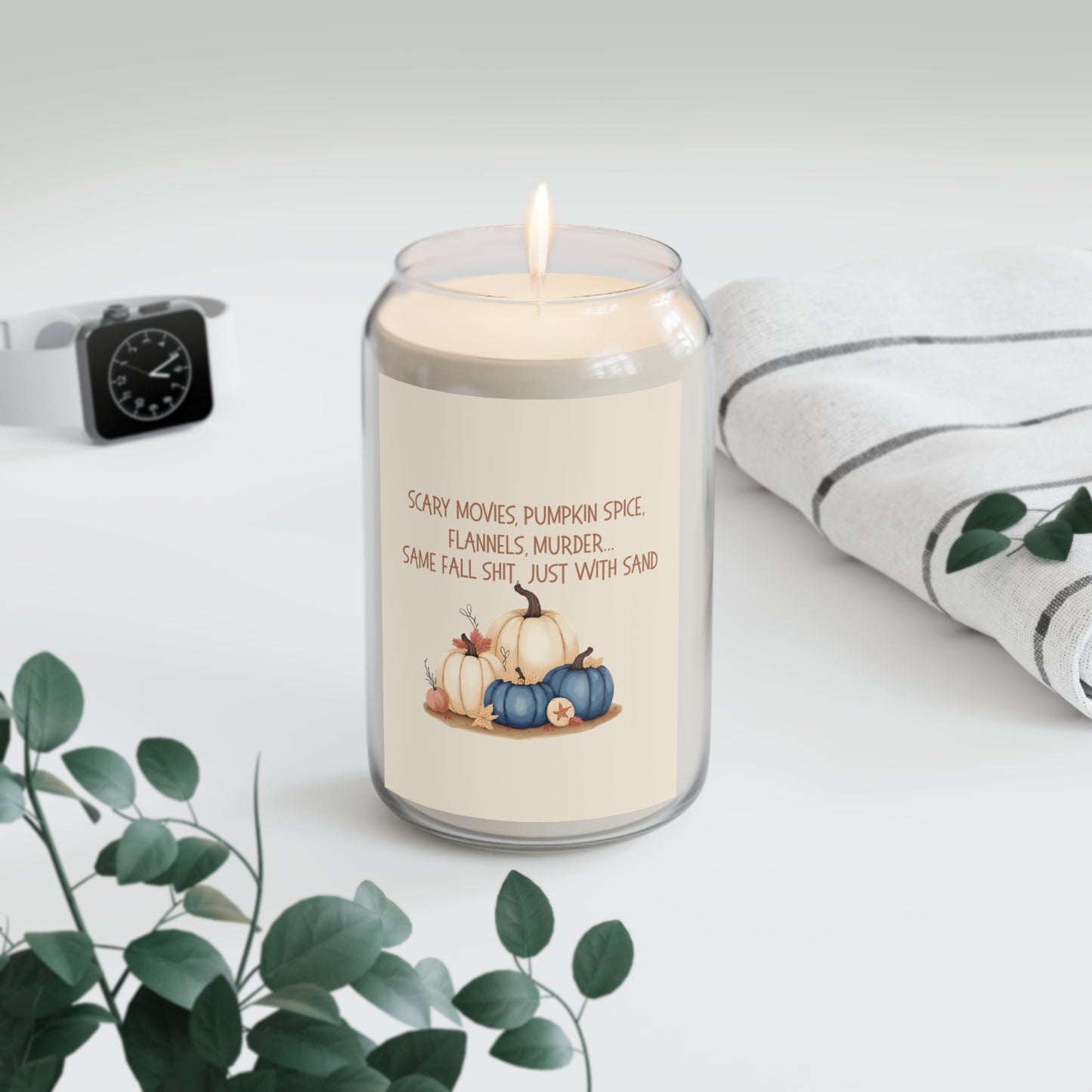 Funny Fall Candle – Pumpkin Spice & Coastal Autumn Vibes – “Same Fall Sh*t, Just With Sand”