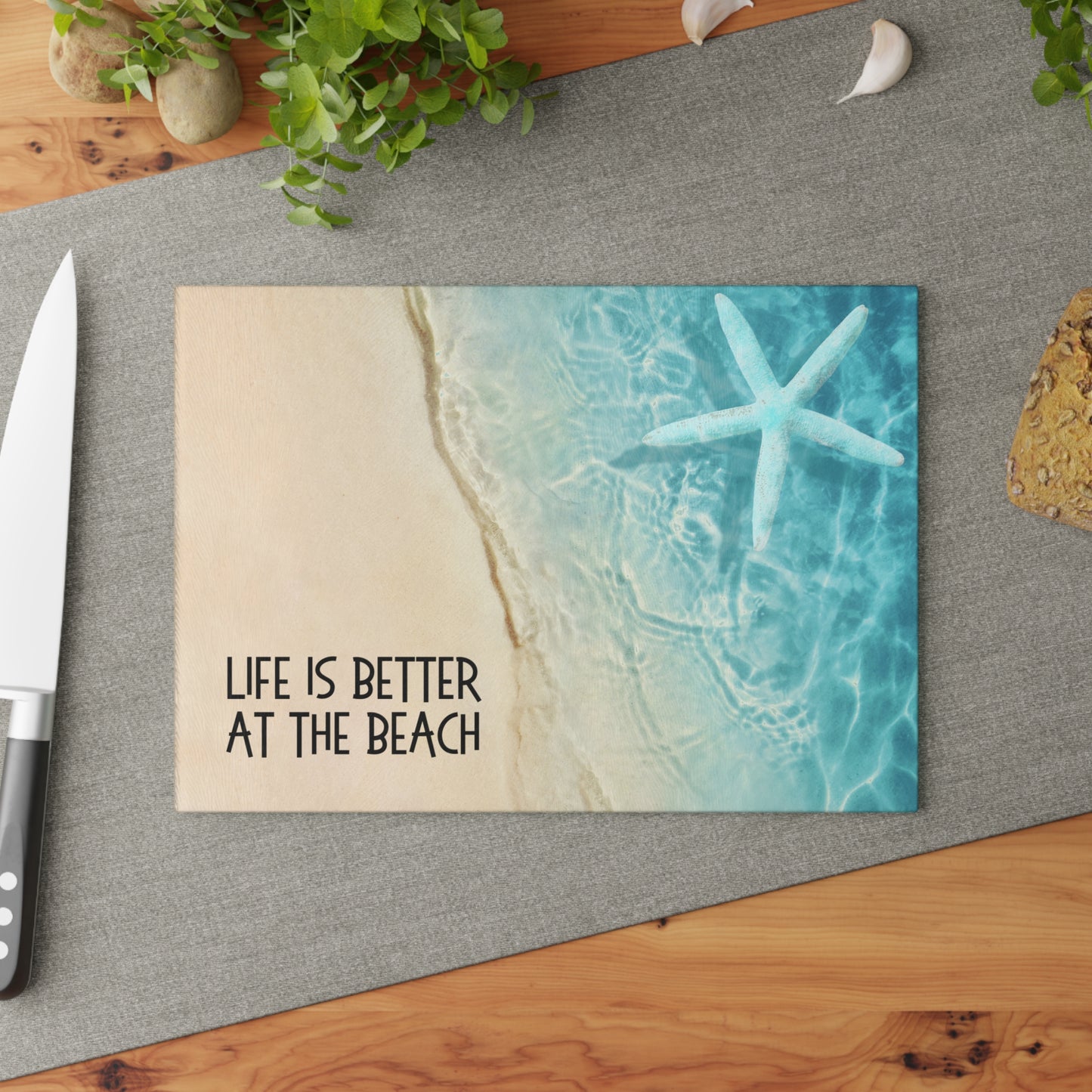Beach Glass Cutting Board – “Life Is Better at the Beach”