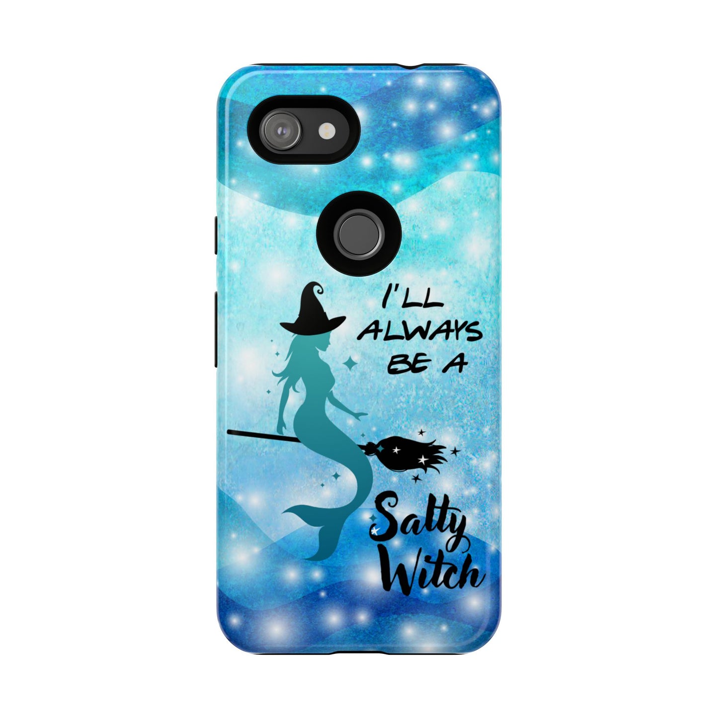 Protect your Google Pixel 3a xl with this Salty Witch Mermaid case. Dual layer, glossy finish, wireless charging ready. Fits many Pixel models.