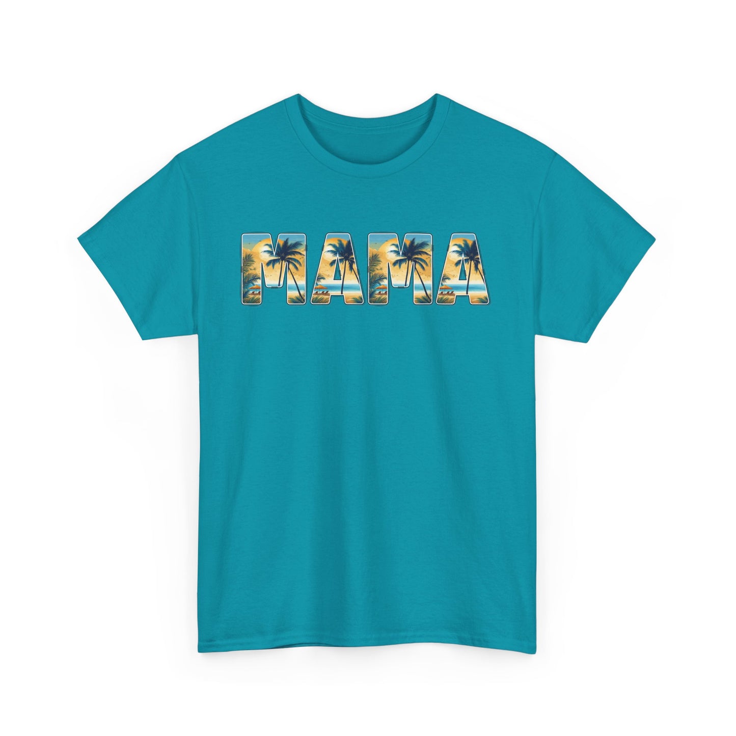Tropical MAMA Shirt – Teal Sunset Palm Tree Graphic Tee