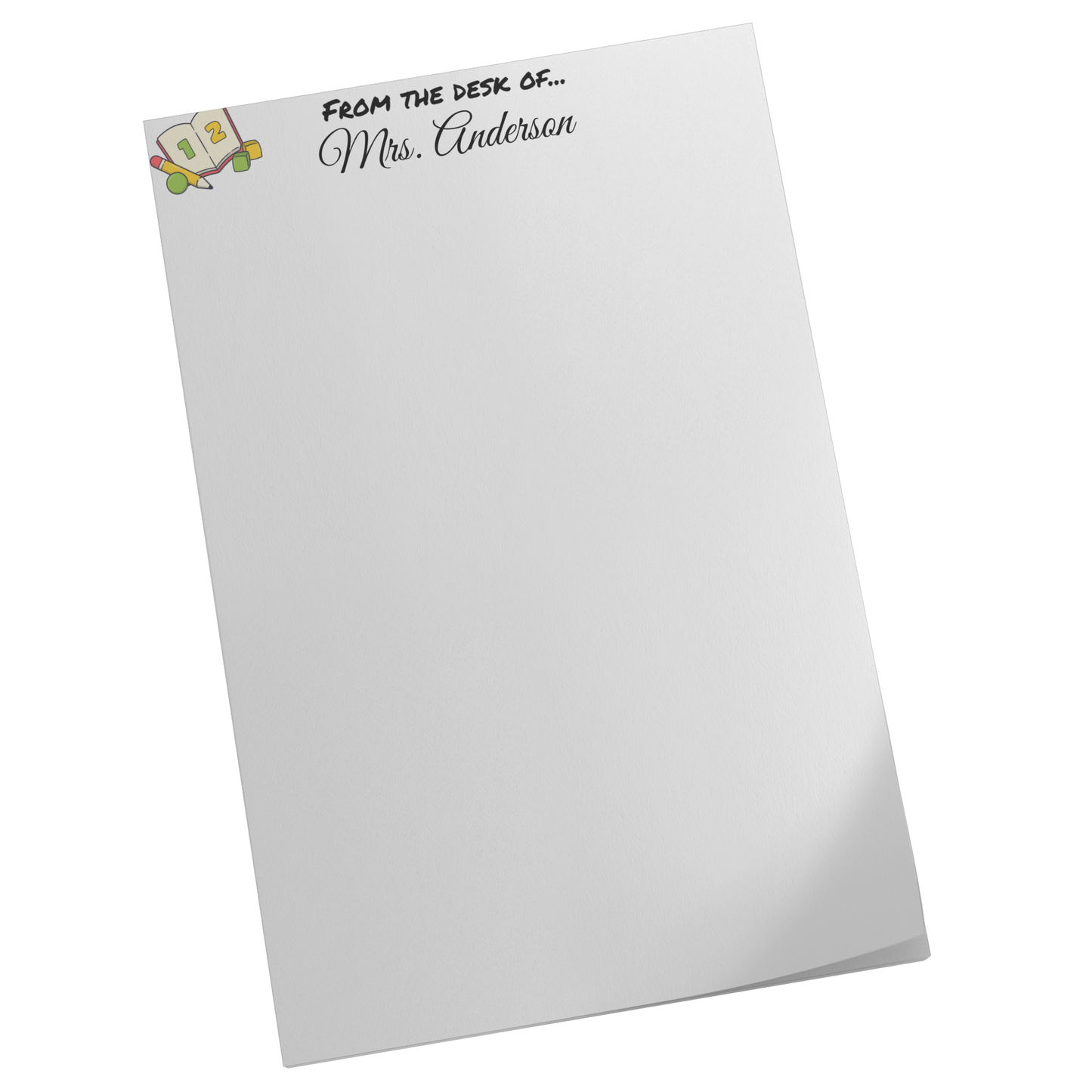 Custom teacher notepad with pencils and school supplies