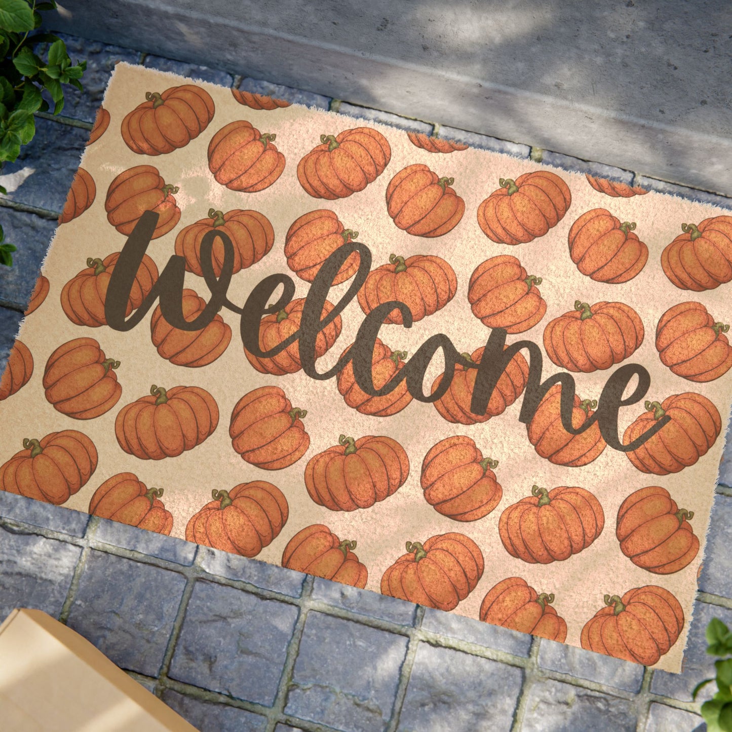 Pumpkin Welcome Doormat for Fall | Cute Autumn Entryway Rug for Porch Decor