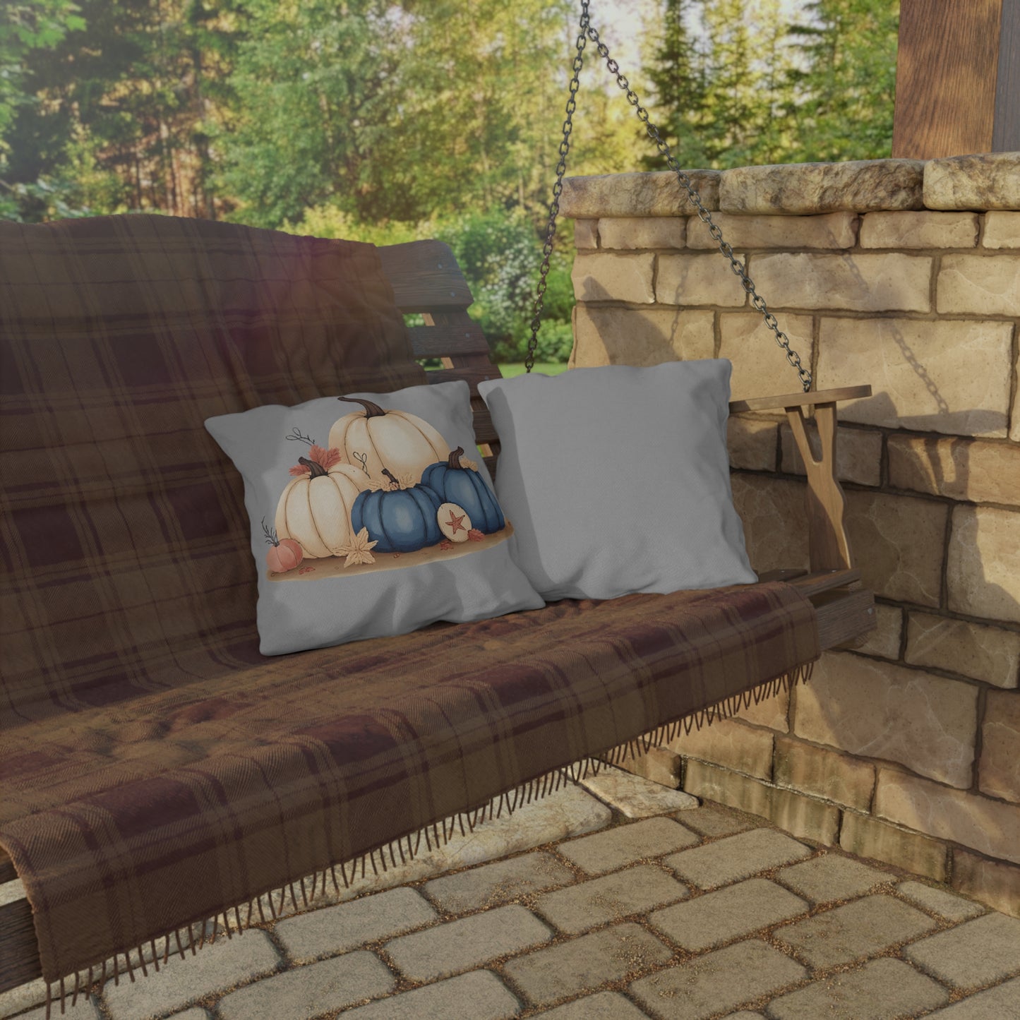 Coastal Fall Pumpkin Outdoor Pillow – UV & Water Resistant