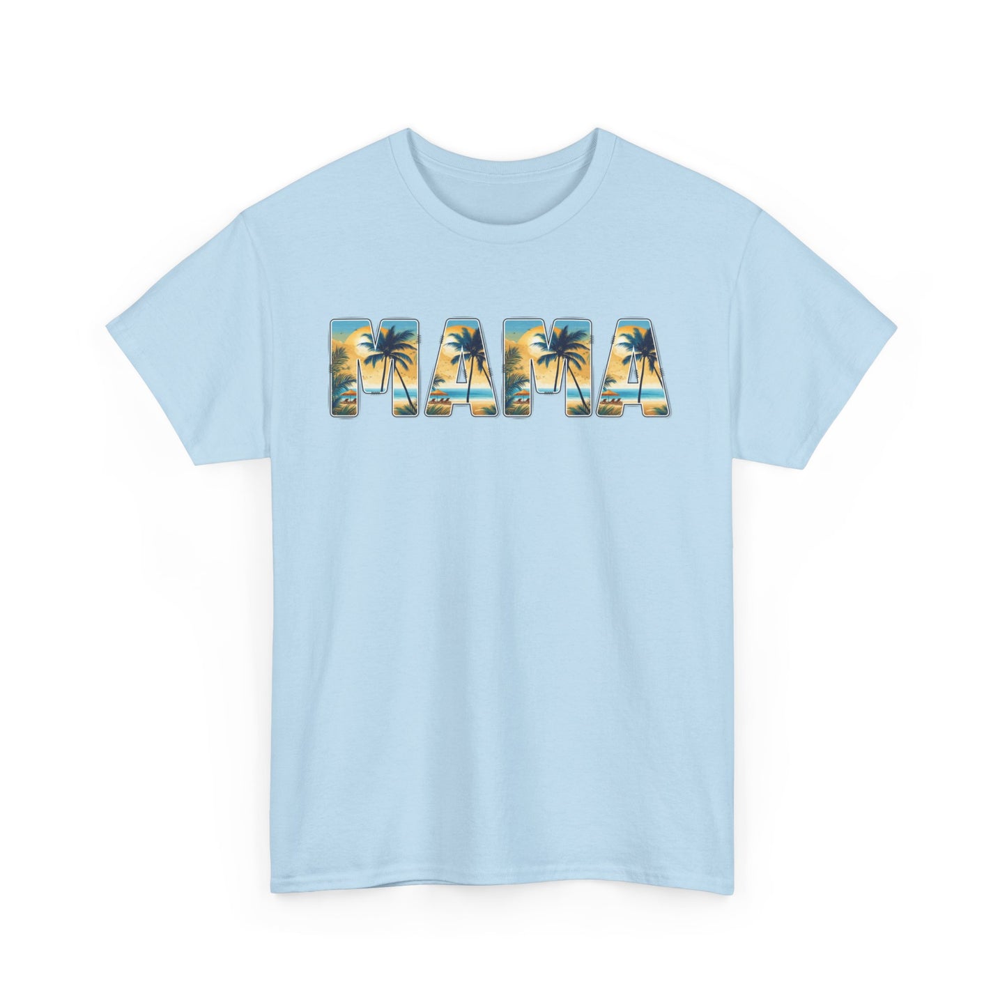 Tropical MAMA Shirt – Teal Sunset Palm Tree Graphic Tee
