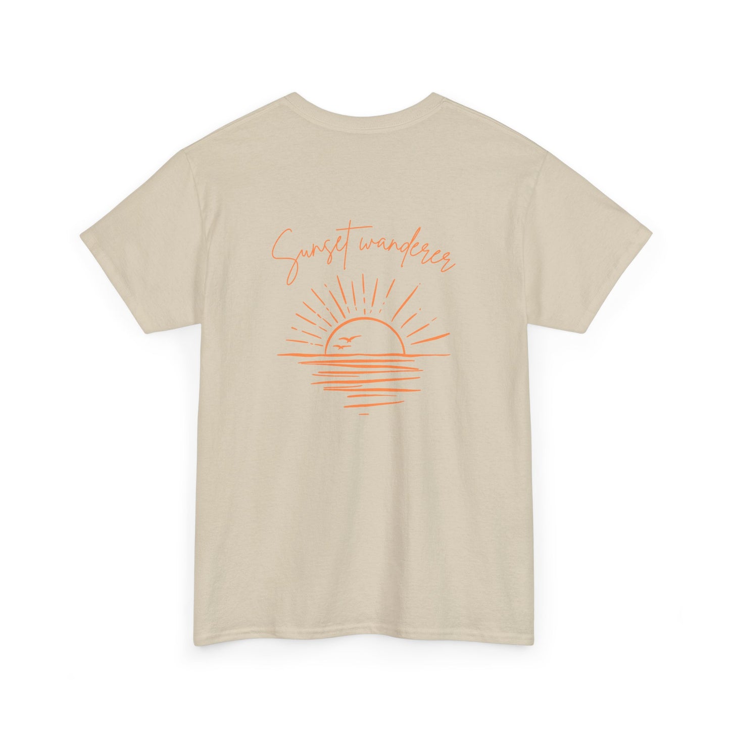 Sunset Wanderer Tee – Soft Pink Boho Beach Graphic Shirt