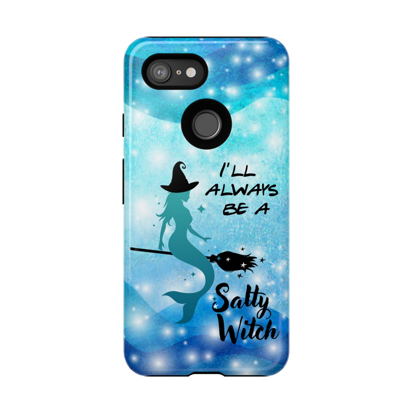 Protect your Google Pixel 3 XL with this Salty Witch Mermaid case. Dual layer, glossy finish, wireless charging ready. Fits many Pixel models.