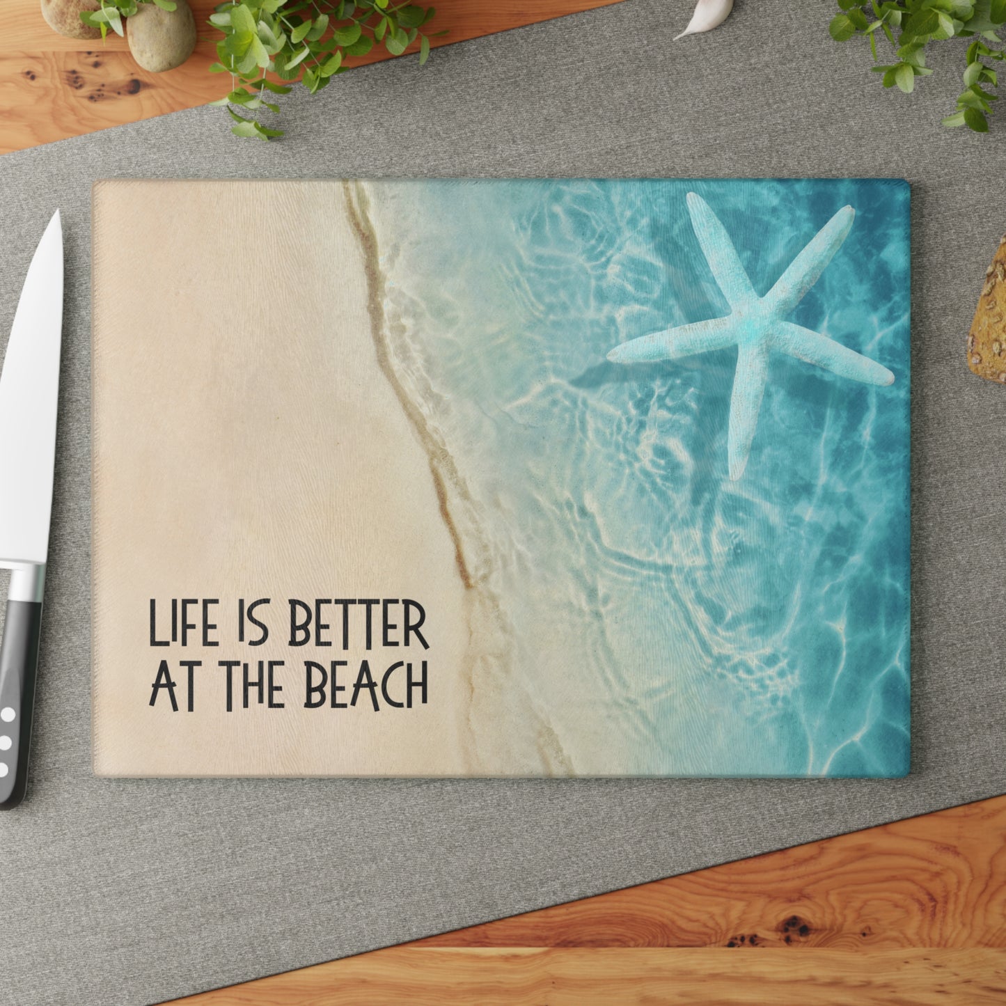 Beach Glass Cutting Board – “Life Is Better at the Beach”