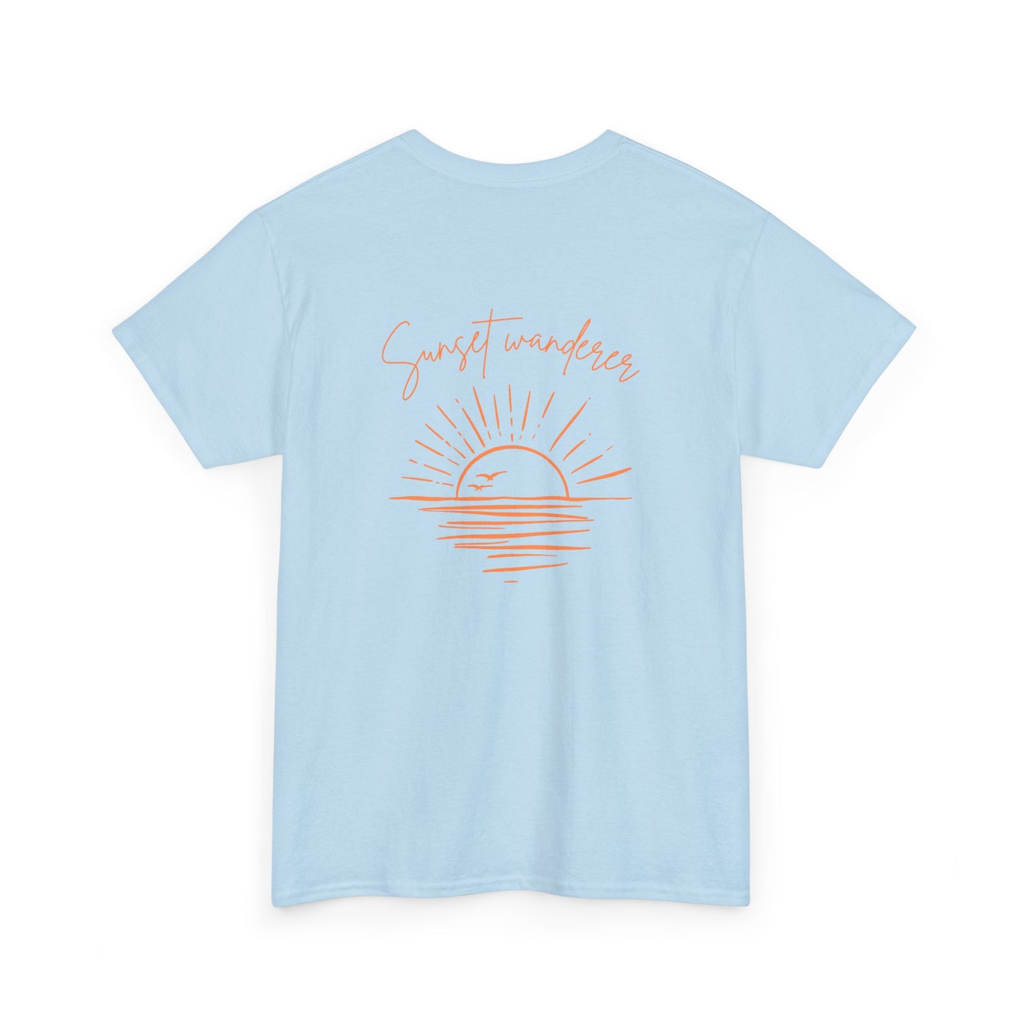 Sunset Wanderer Tee – Soft Pink Boho Beach Graphic Shirt