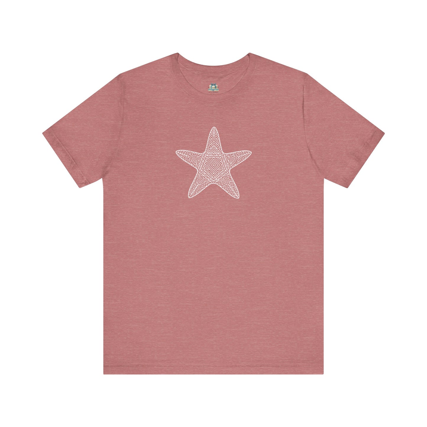 Casual coastal outfit featuring heather mauve starfish print t-shirt