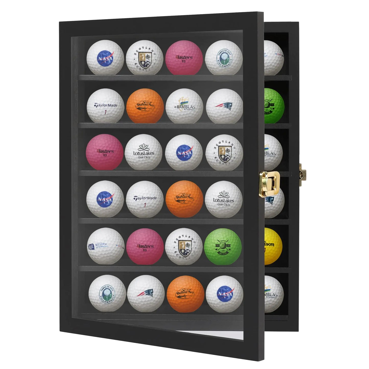 Golf Ball Display Cabinet Holding 30 Balls with Gold Lock