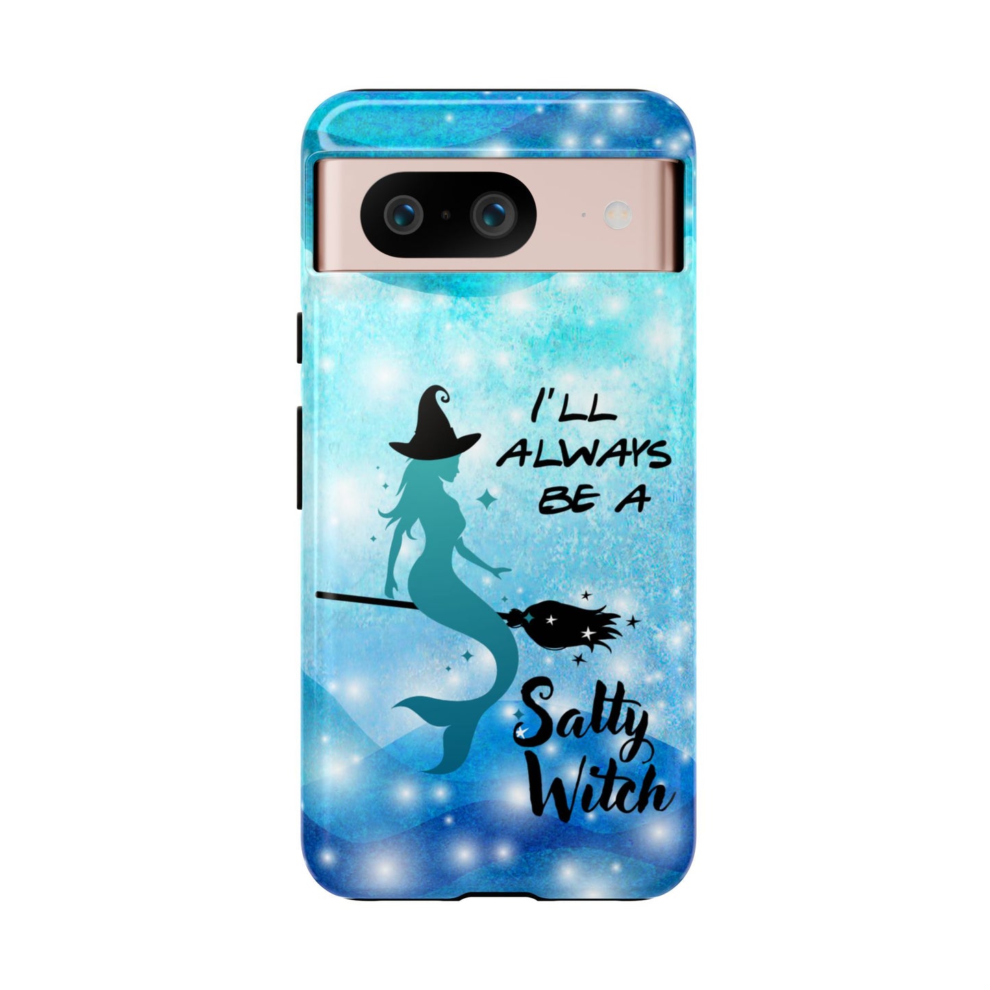 Protect your Google Pixel 8 Pro with this Salty Witch Mermaid case. Dual layer, glossy finish, wireless charging ready. Fits many Pixel models.