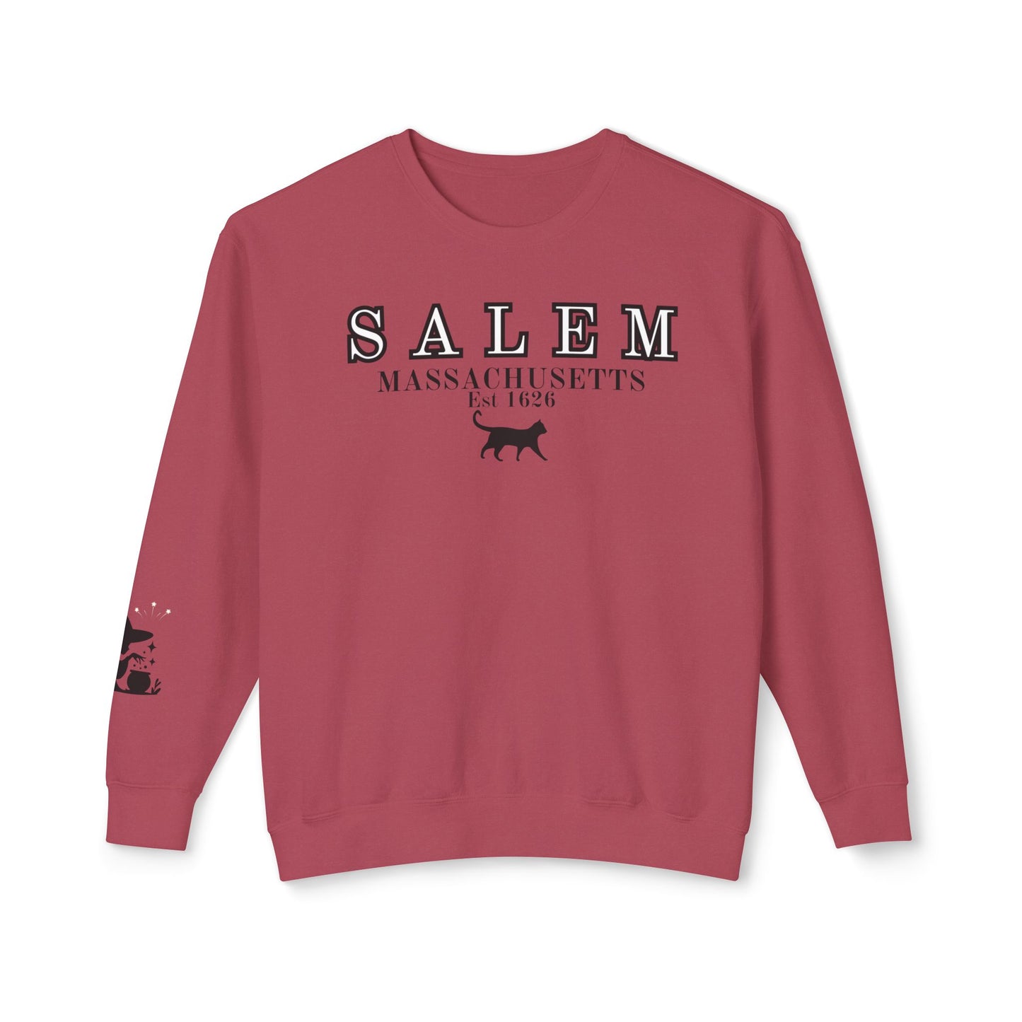 Salem, Massachusetts Est. 1629 Halloween Sweatshirt - Custom Design with Witch & Black Cat