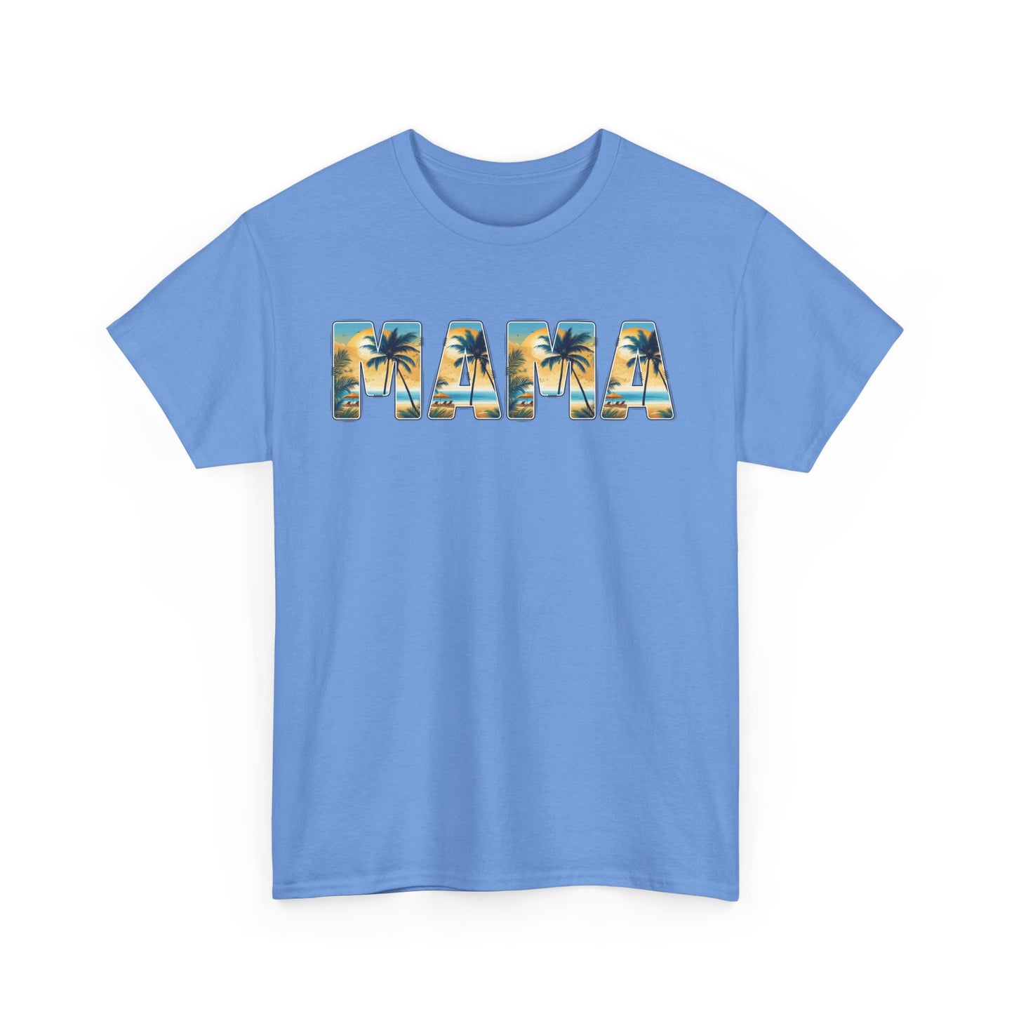 Tropical MAMA Shirt – Teal Sunset Palm Tree Graphic Tee
