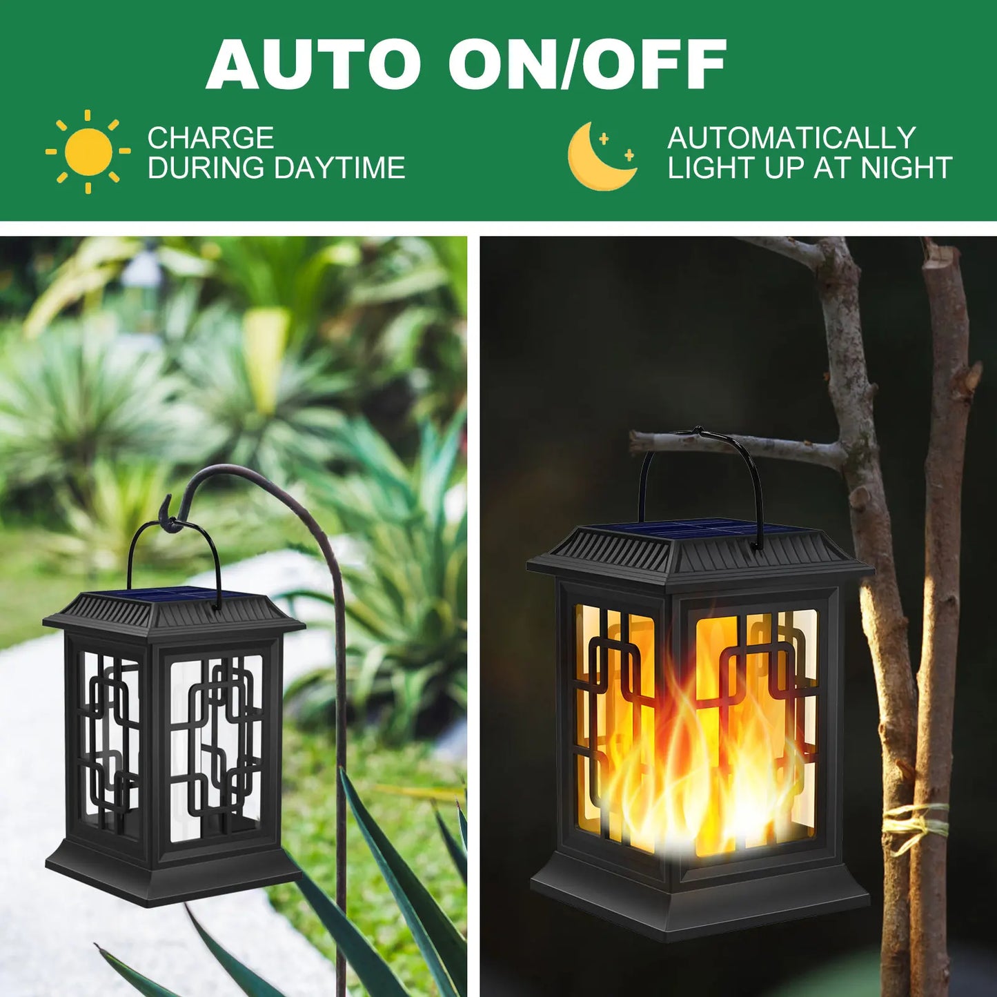 2Pcs Solar Lanterns Outdoor Waterproof Flickering Flame Solar Lantern LED Hanging Lanterns Decorative Lights for Garden