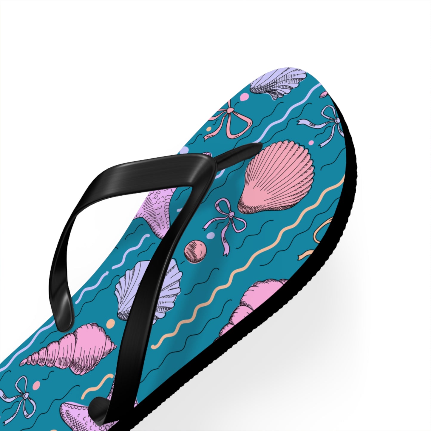 Flip-flop with a shell pattern on a white background