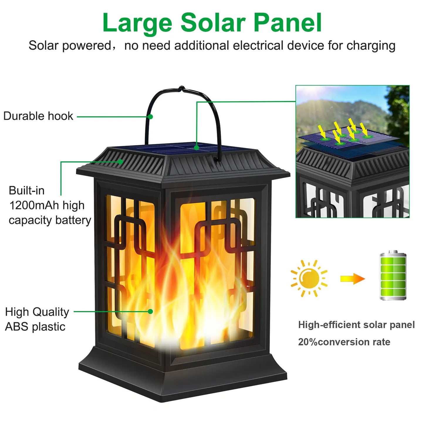 2Pcs Solar Lanterns Outdoor Waterproof Flickering Flame Solar Lantern LED Hanging Lanterns Decorative Lights for Garden