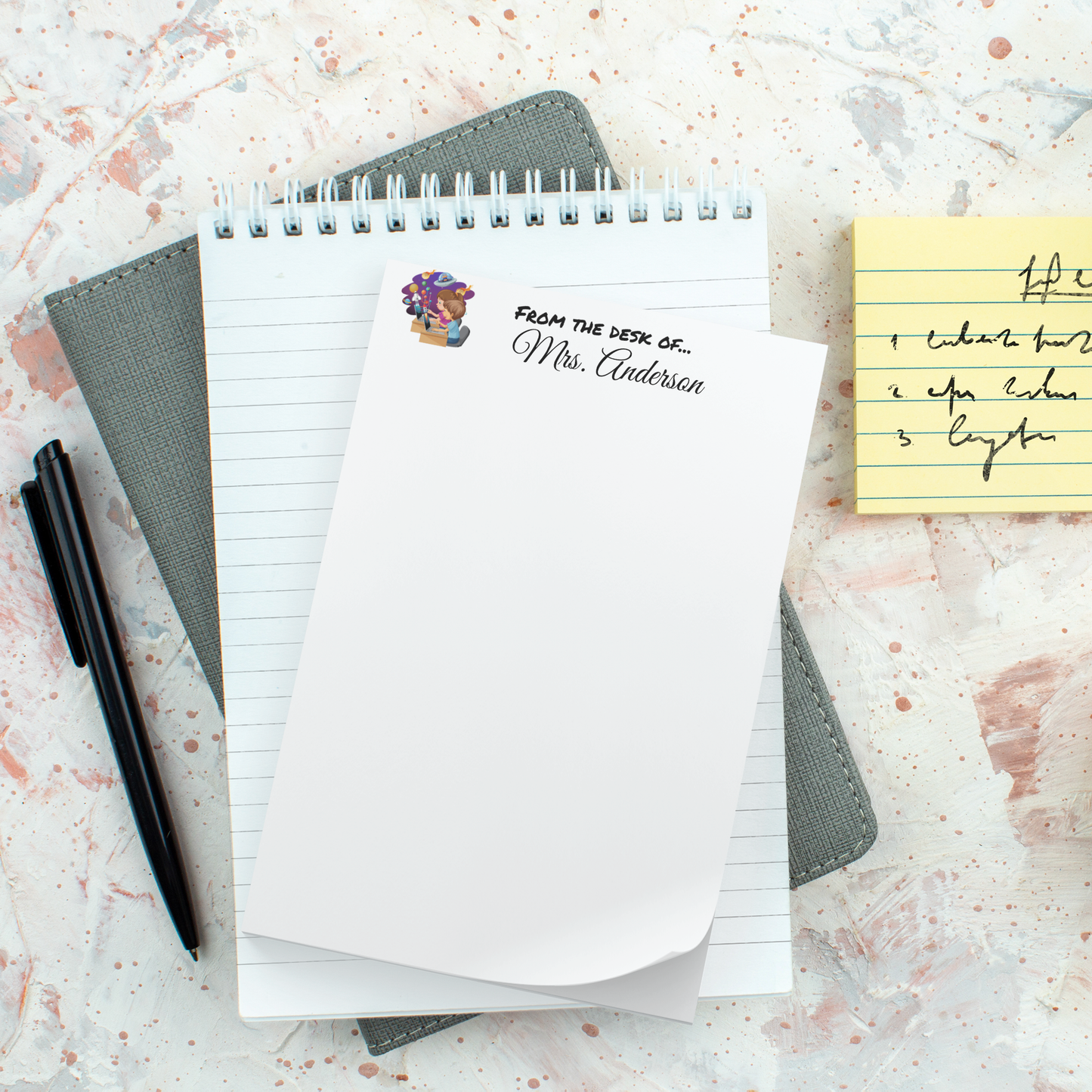 Teacher gift custom stationery on a desk