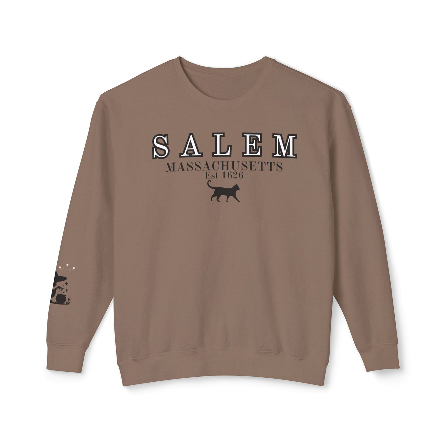 Salem, Massachusetts Est. 1629 Halloween Sweatshirt - Custom Design with Witch & Black Cat