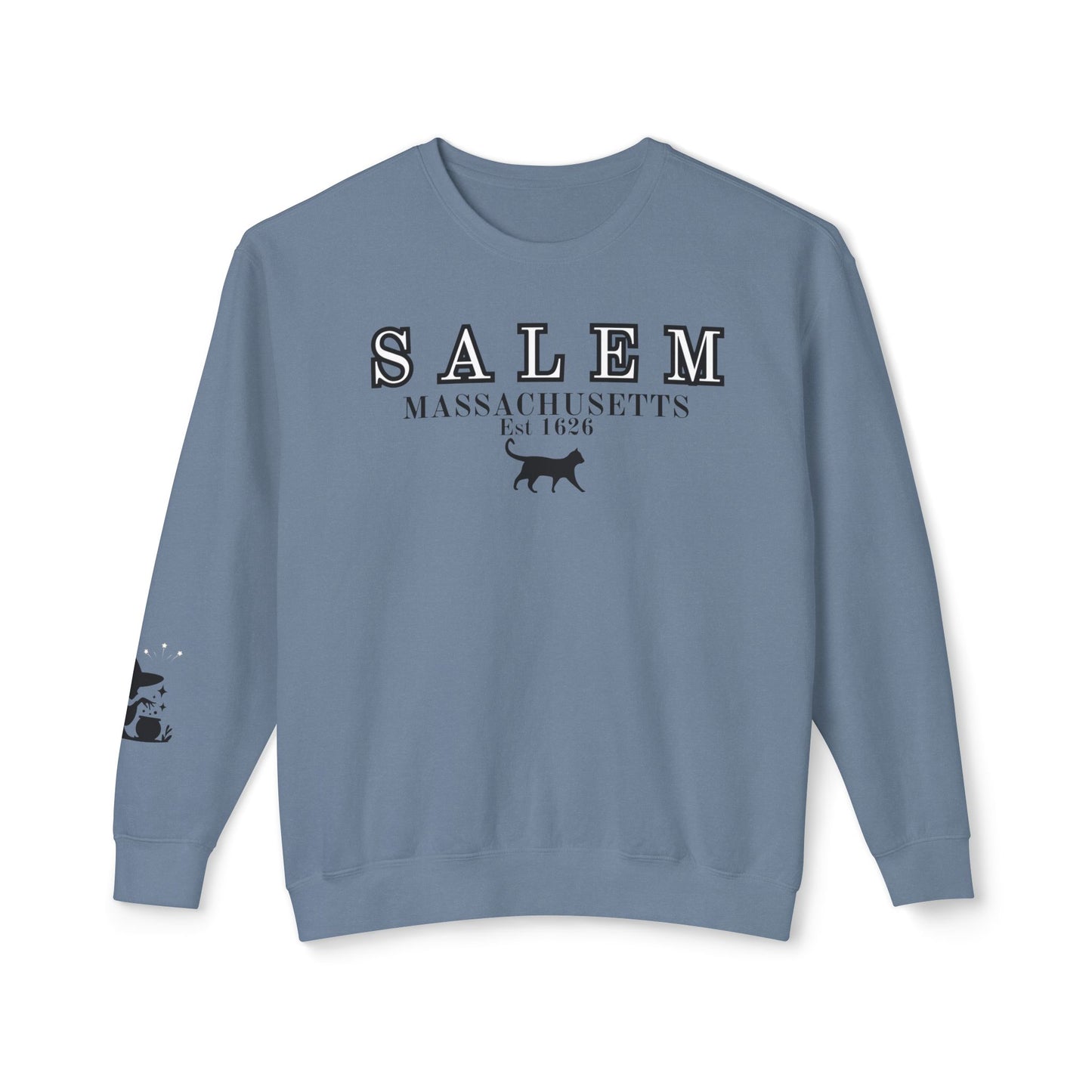 Salem, Massachusetts Est. 1629 Halloween Sweatshirt - Custom Design with Witch & Black Cat