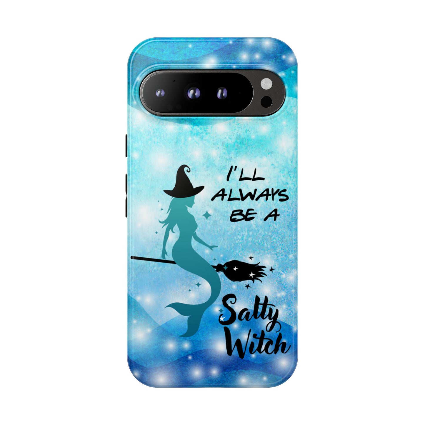 Protect your Google Pixel 9 Pro XL with this Salty Witch Mermaid case. Dual layer, glossy finish, wireless charging ready. Fits many Pixel models.