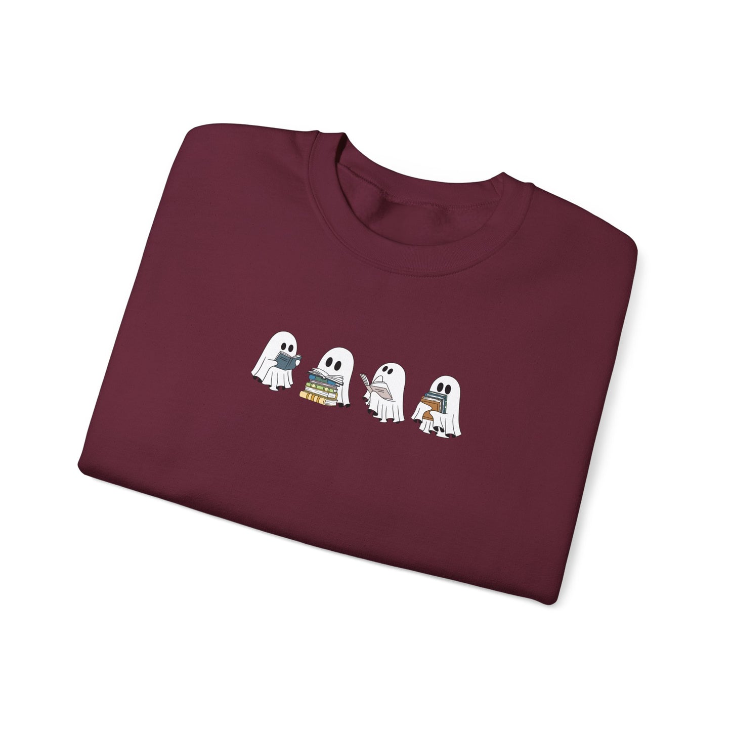 Halloween reading-themed maroon sweatshirt for bookworms