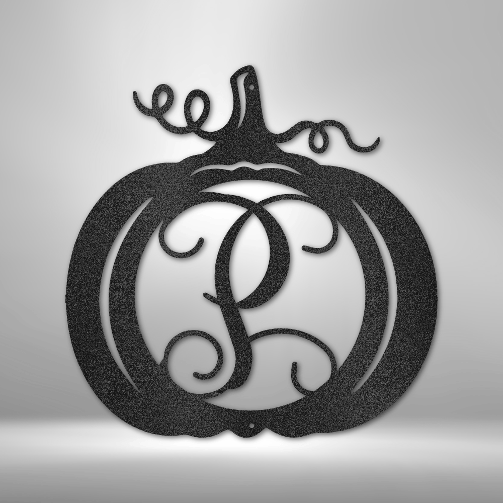Personalized pumpkin metal monogram sign in black finish