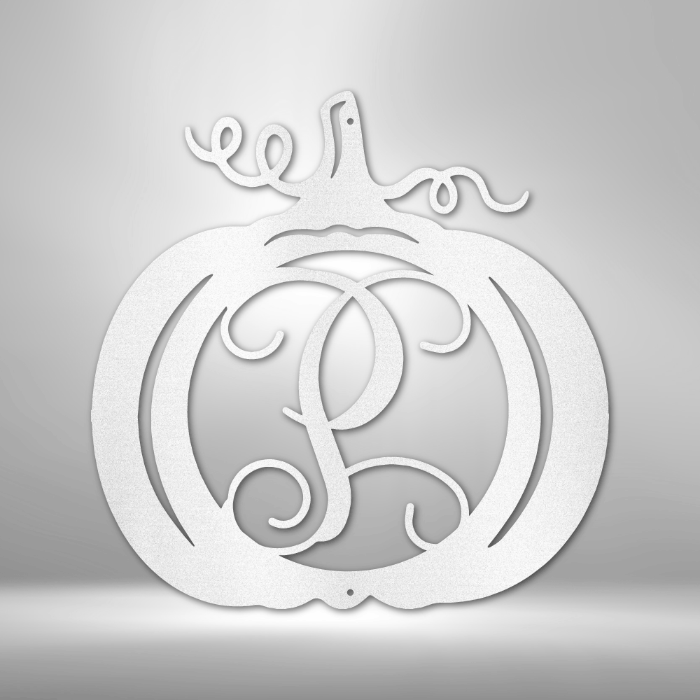 Decorative monogram with a pumpkin design on a gray background