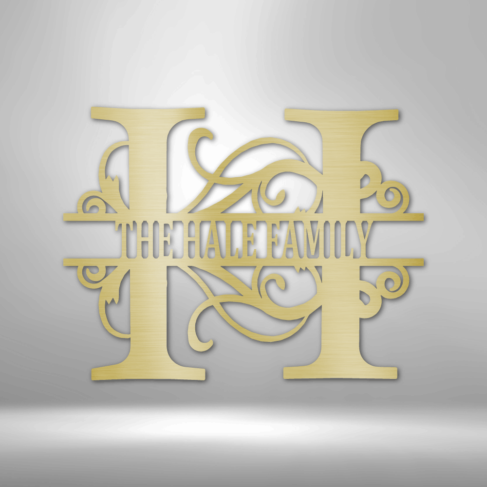Decorative wall art with 'Hale Family' on a metallic surface