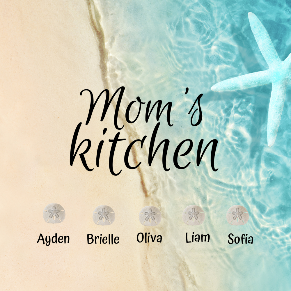 Personalized Beach-Themed Tempered Glass Cutting Board – “Mom’s Kitchen”