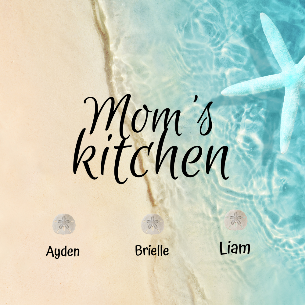 Personalized Beach-Themed Tempered Glass Cutting Board – “Mom’s Kitchen”