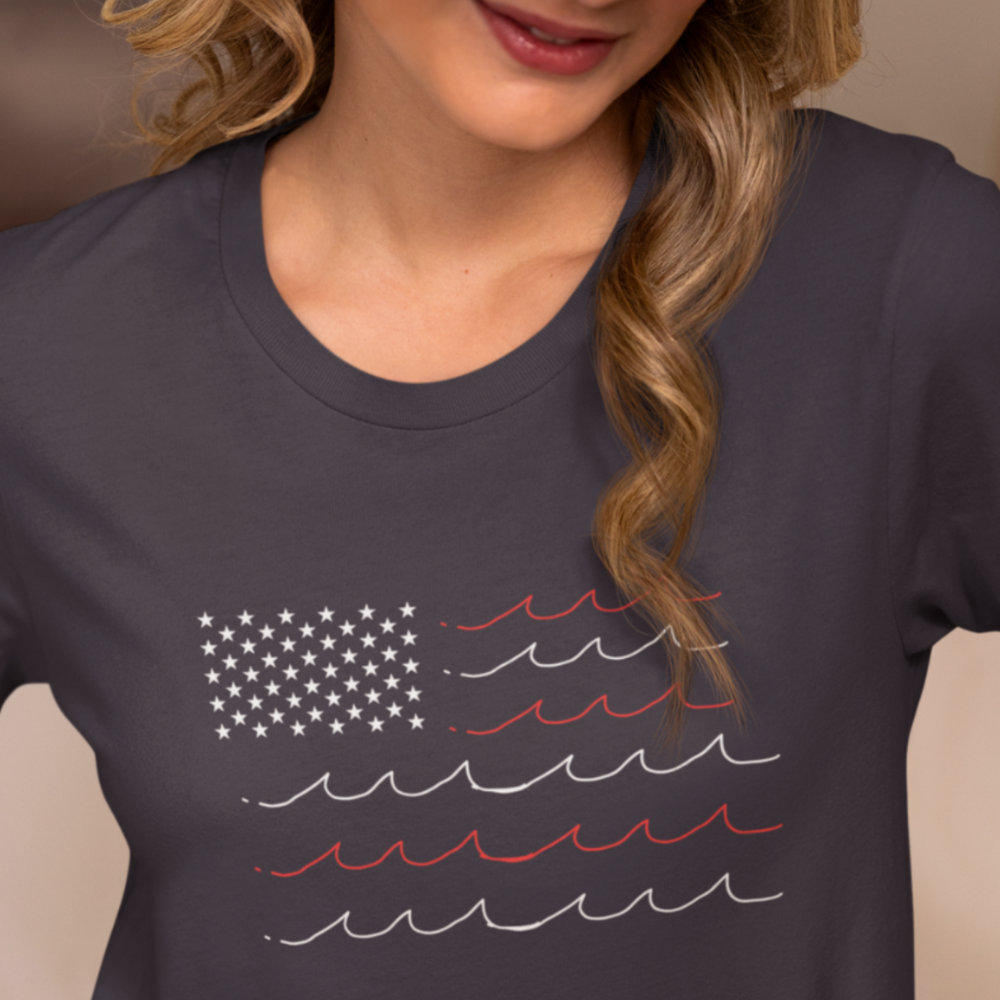 Patriotic Waves Flag T-Shirt – Coastal USA Pride Tee
