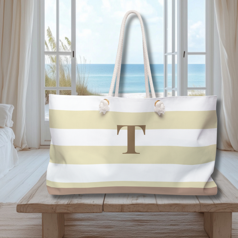 PERSONAIZED TAN BEACH BAG