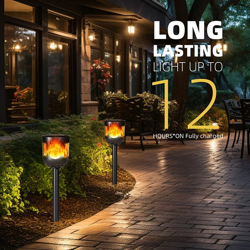 Solar Torch Light with Flickering Flame, Solar Lights Outdoor Garden Waterproof Dancing Flames Lights, Flickering Flames Garden