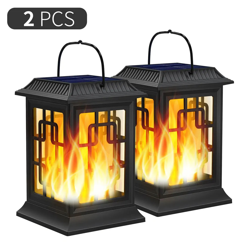 2Pcs Solar Lanterns Outdoor Waterproof Flickering Flame Solar Lantern LED Hanging Lanterns Decorative Lights for Garden
