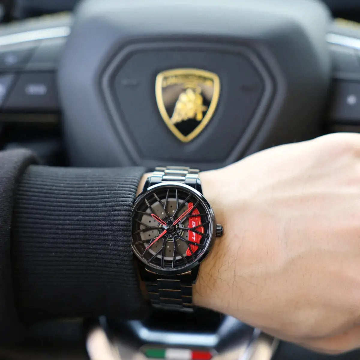 High-Performance Men’s Watch with Car Wheel Dial and Red Hands