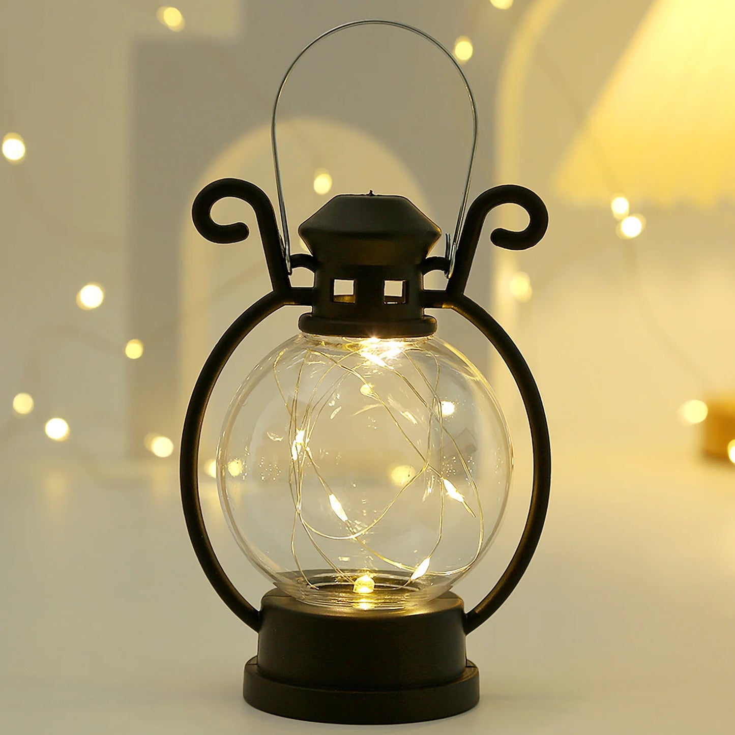 Electronic Candle Light Led Lantern Vintage Battery Operated Portable Handle Home Decor Flameless Electronic Candle Lamp Night Light Christmas Black