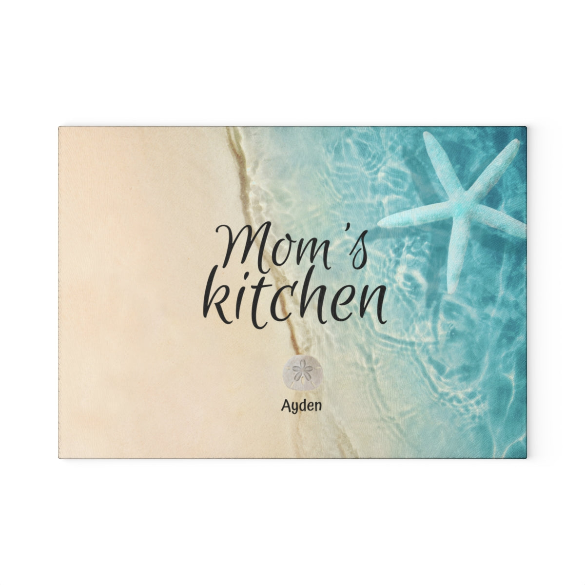 Personalized Beach-Themed Tempered Glass Cutting Board – “Mom’s Kitchen”