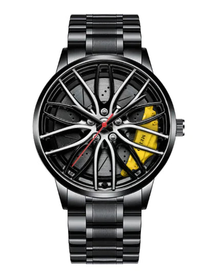 Premium Quartz Automotive Watch with Yellow Details and 3ATM Water Resistance