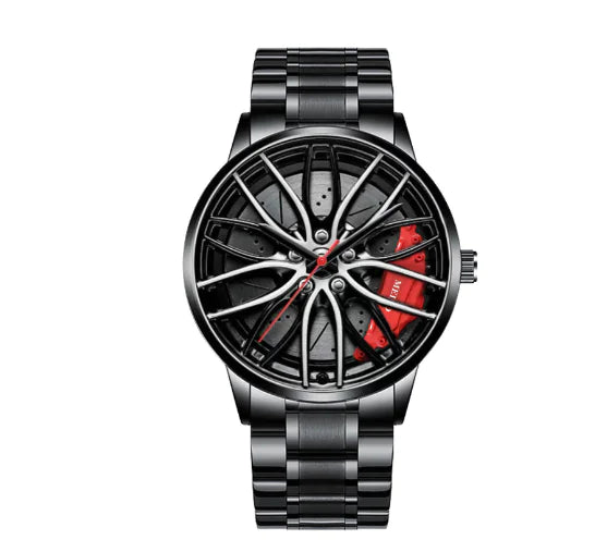 Premium Quartz Automotive Watch with Red Details and 3ATM Water Resistance