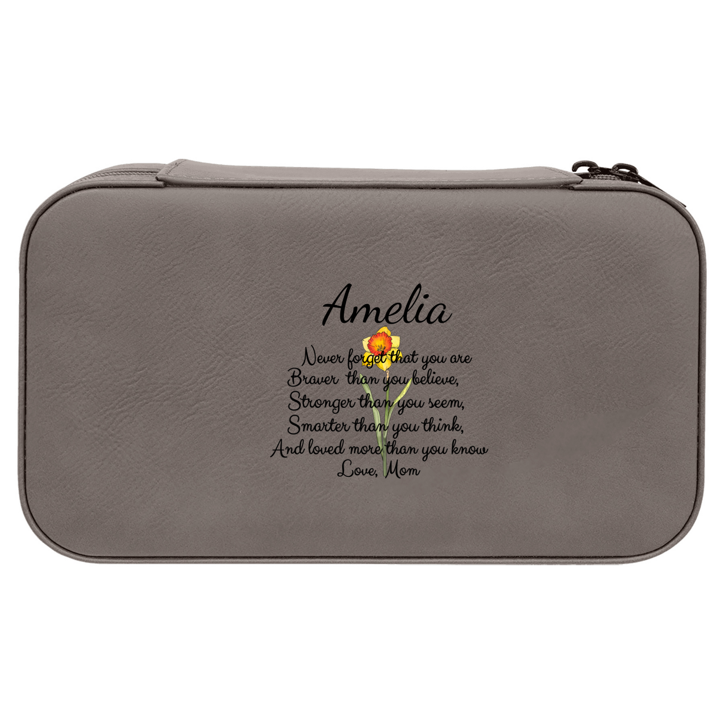 Inspirational gift from mom on a custom printed makeup bag