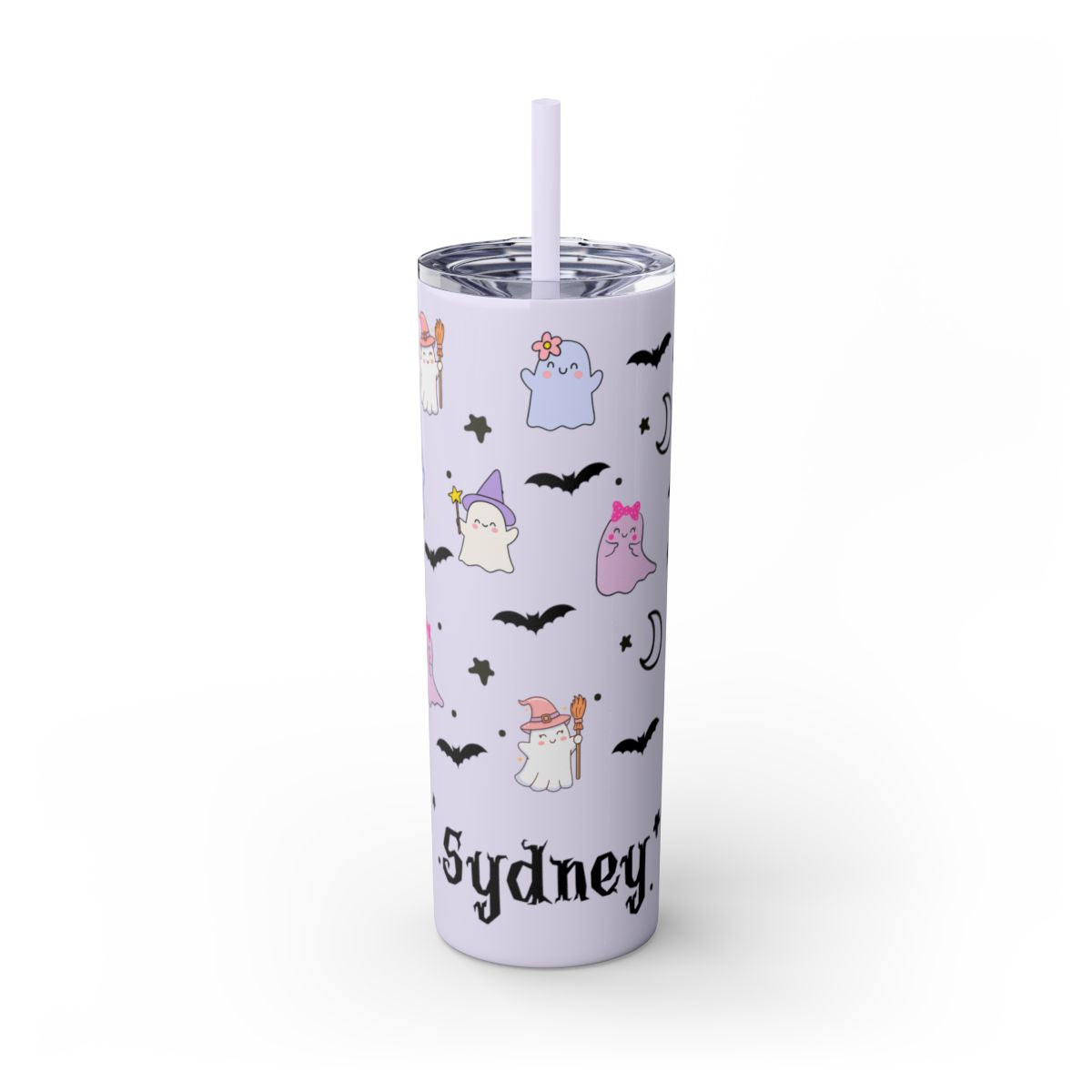 Tumbler with Halloween-themed design and 'Sydney' text on a white background