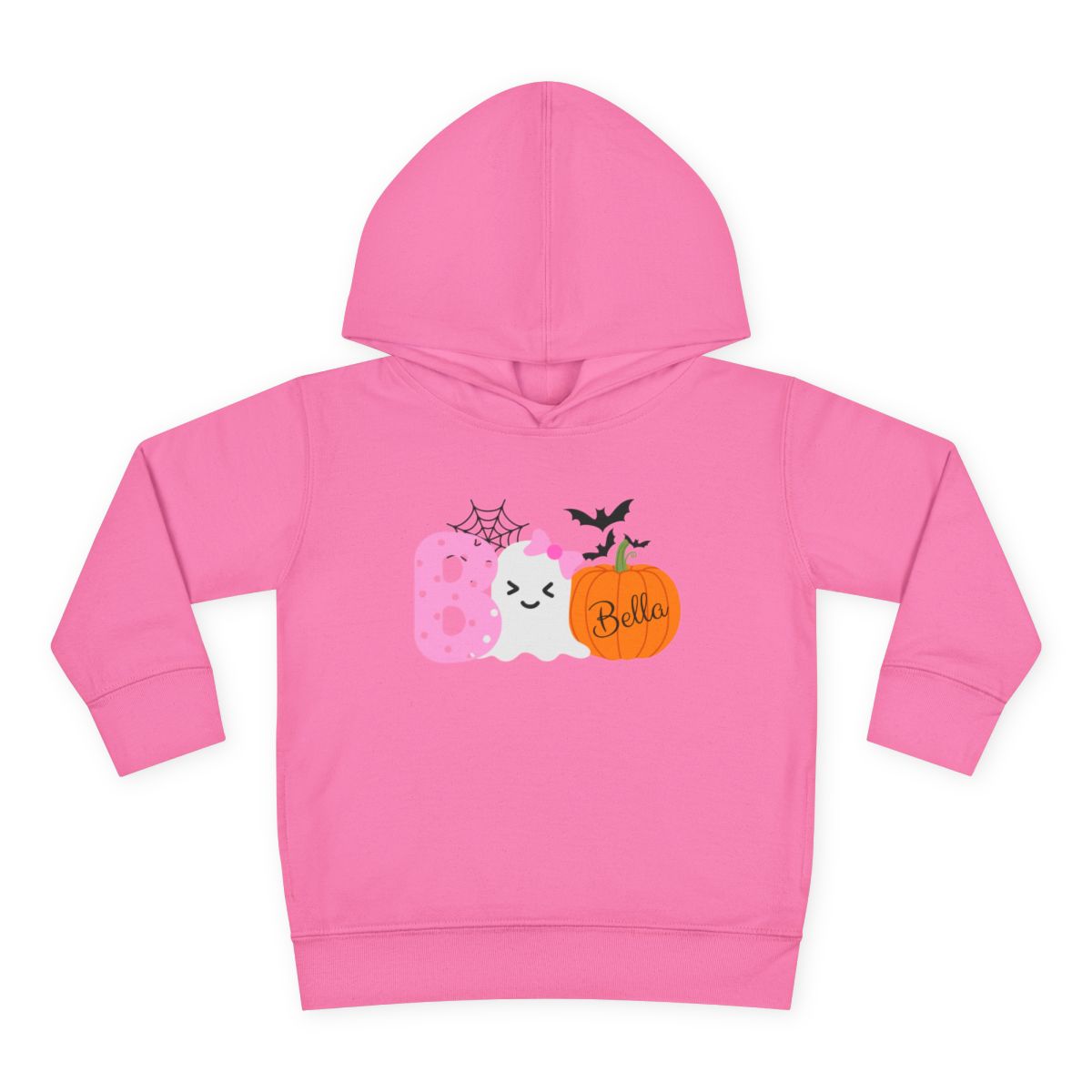 Pink hoodie with Halloween-themed design on a white background