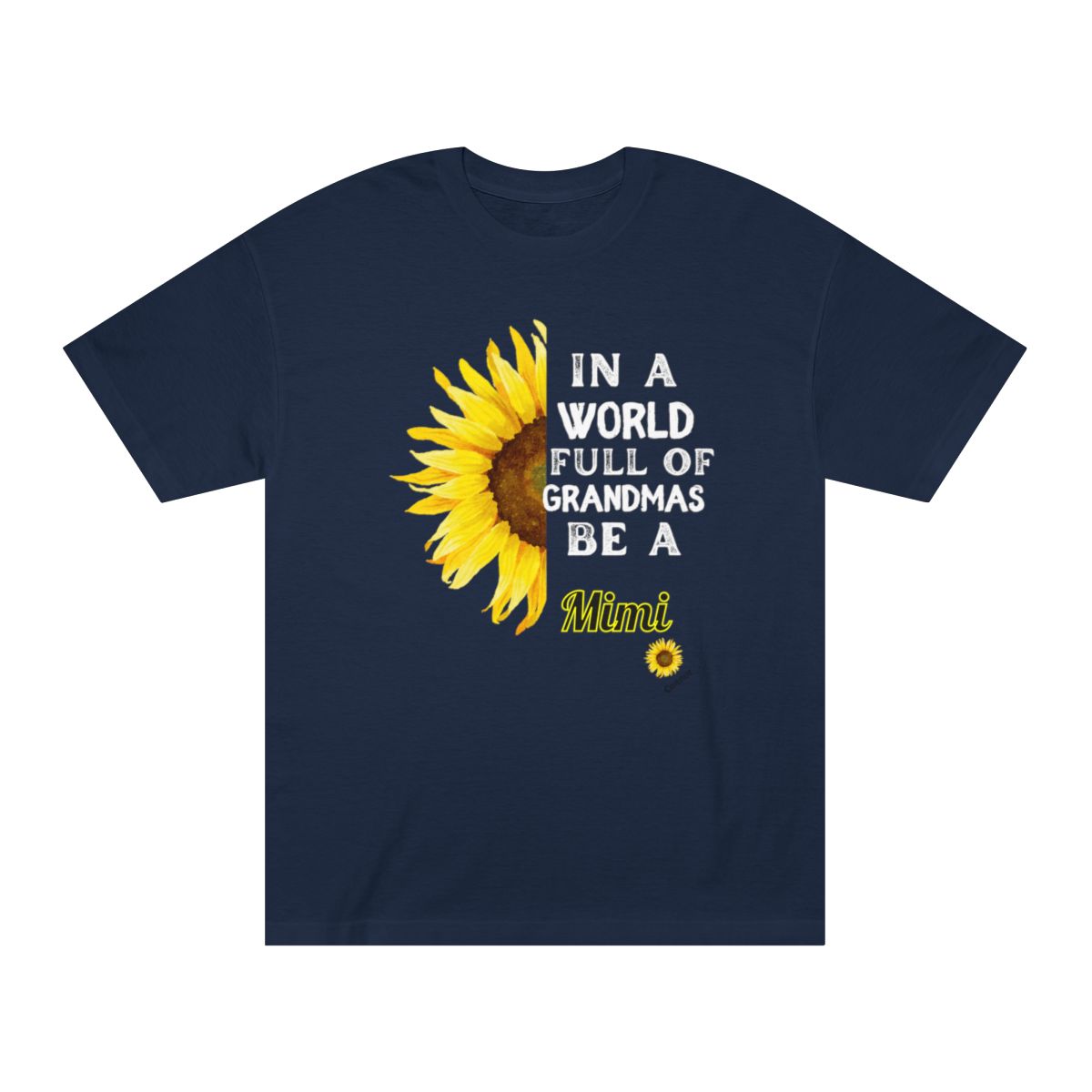 Navy Personalized grandma shirt with sunflower print and “Mimi” text for Mother's Day