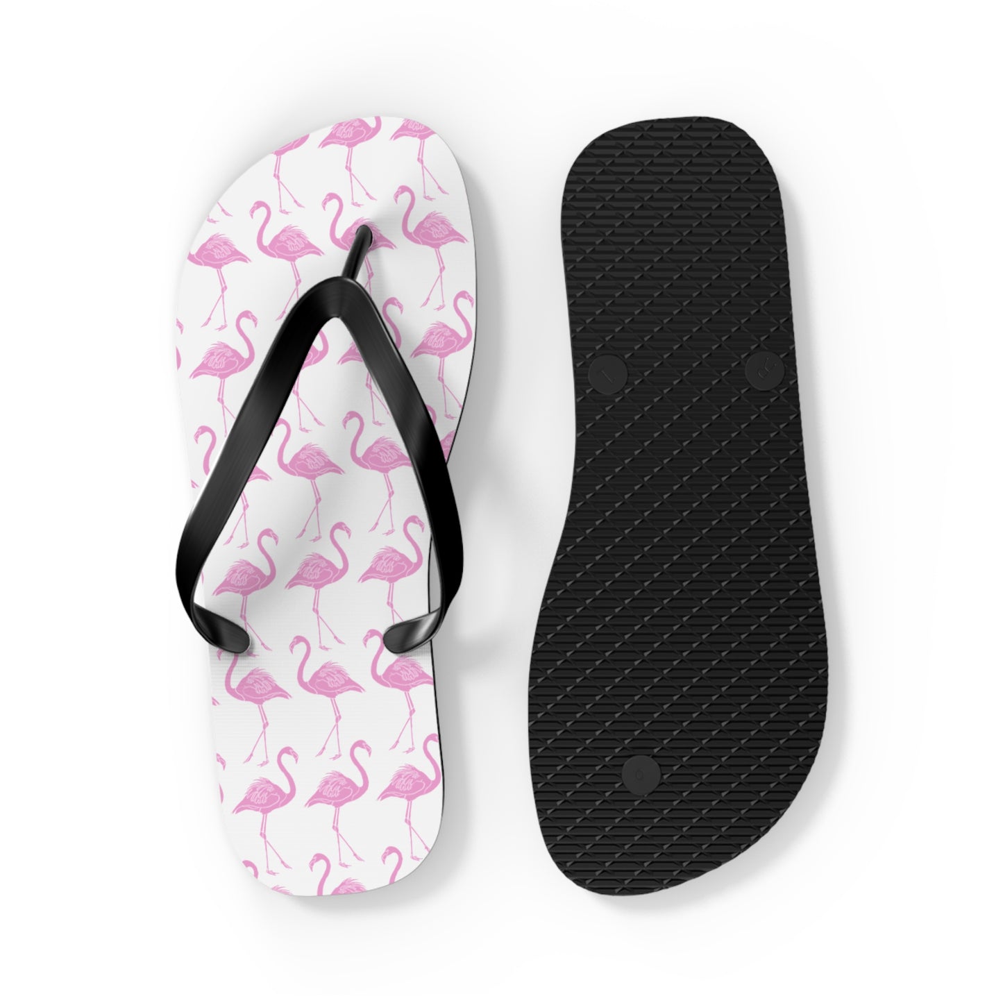 White flip-flop sandal with black insole on a white background