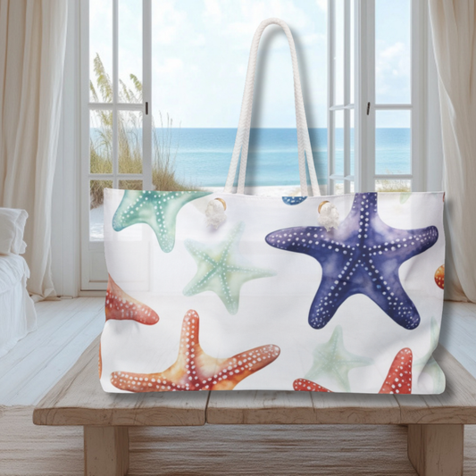 MULTI-COLORED STARFISH BEACH BAG
