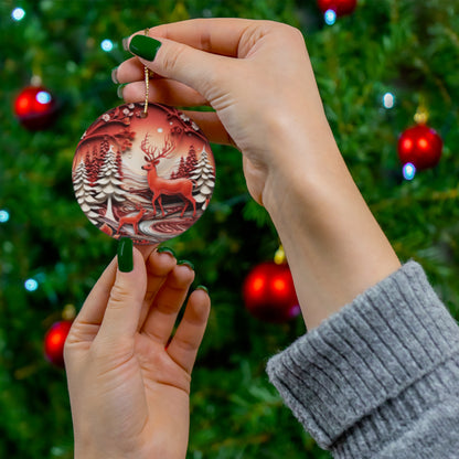 Christmas| Enchanting Deer & Winter Forest Ceramic Christmas Ornament – Durable Ceramic with Glossy Finish